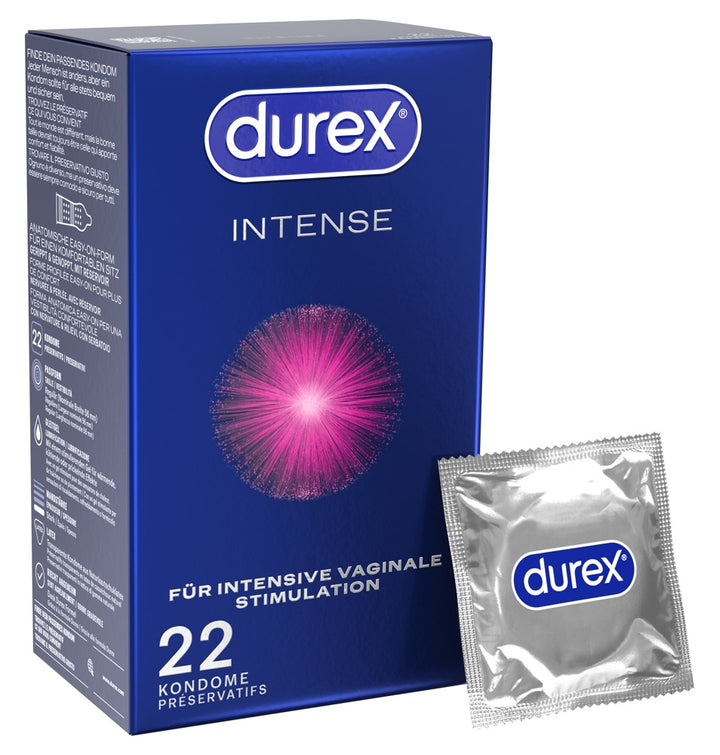 Durex Intense Orgasmic kondomer med riller, prikker og Desirex gel