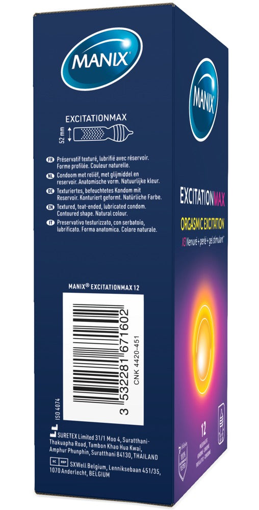 MANIX Excitation Max – Stimulerende Latexkondomer (12 stk.)