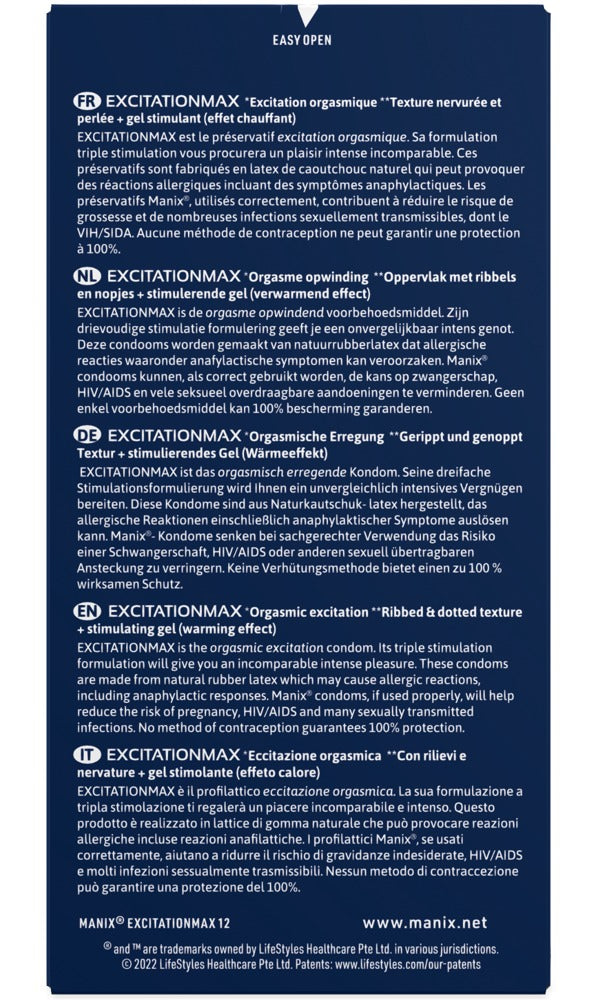 MANIX Excitation Max – Stimulerende Latexkondomer (12 stk.)