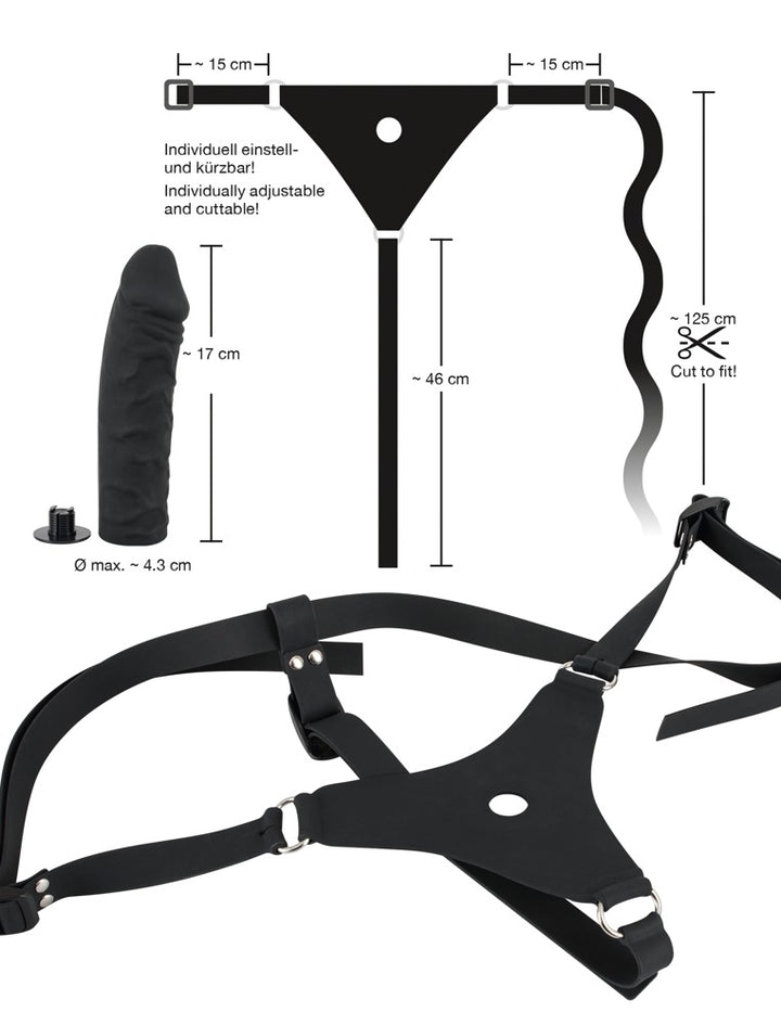 You2Toys Silikone Strap-On Dildo – realistisk sort dildo med justerbart harness