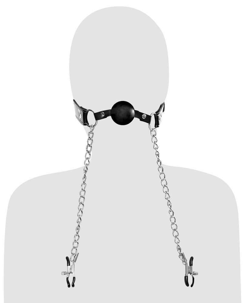 Deluxe Ball Gag with Nipple Clamps