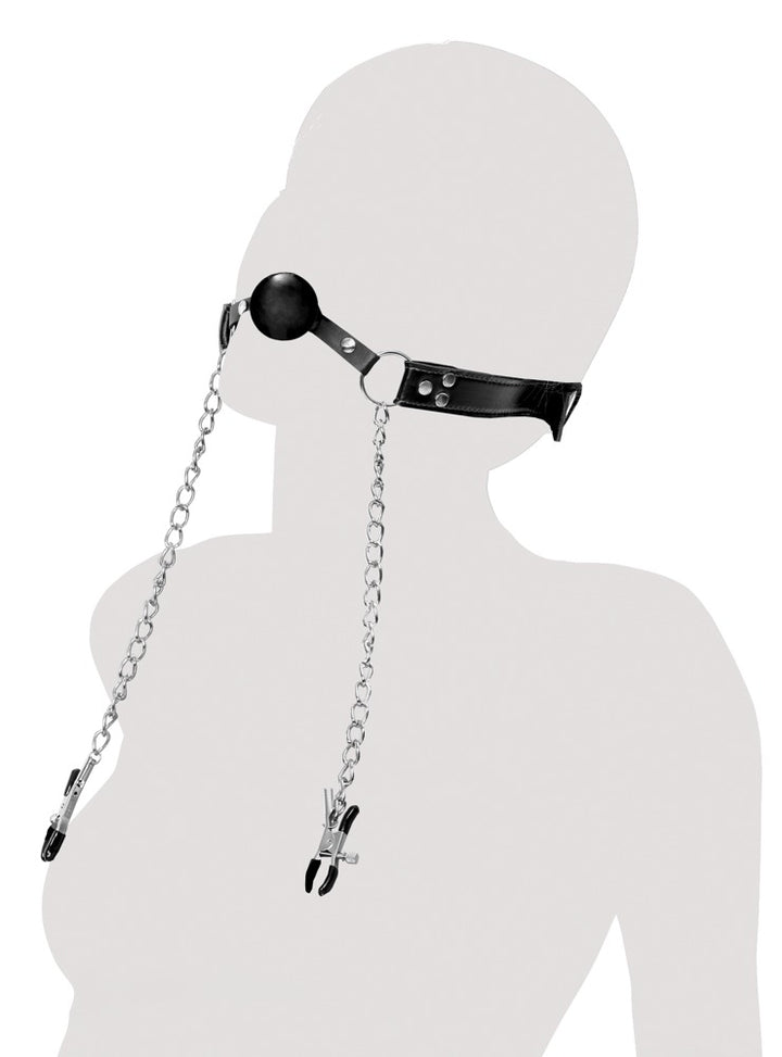 Deluxe Ball Gag with Nipple Clamps