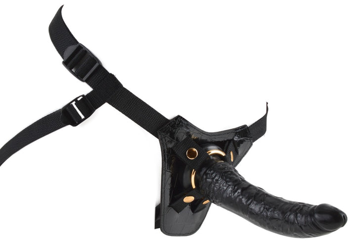 Designer Strap-On Harness med Dildo – slangeskindslook, sugekop og justerbar sele