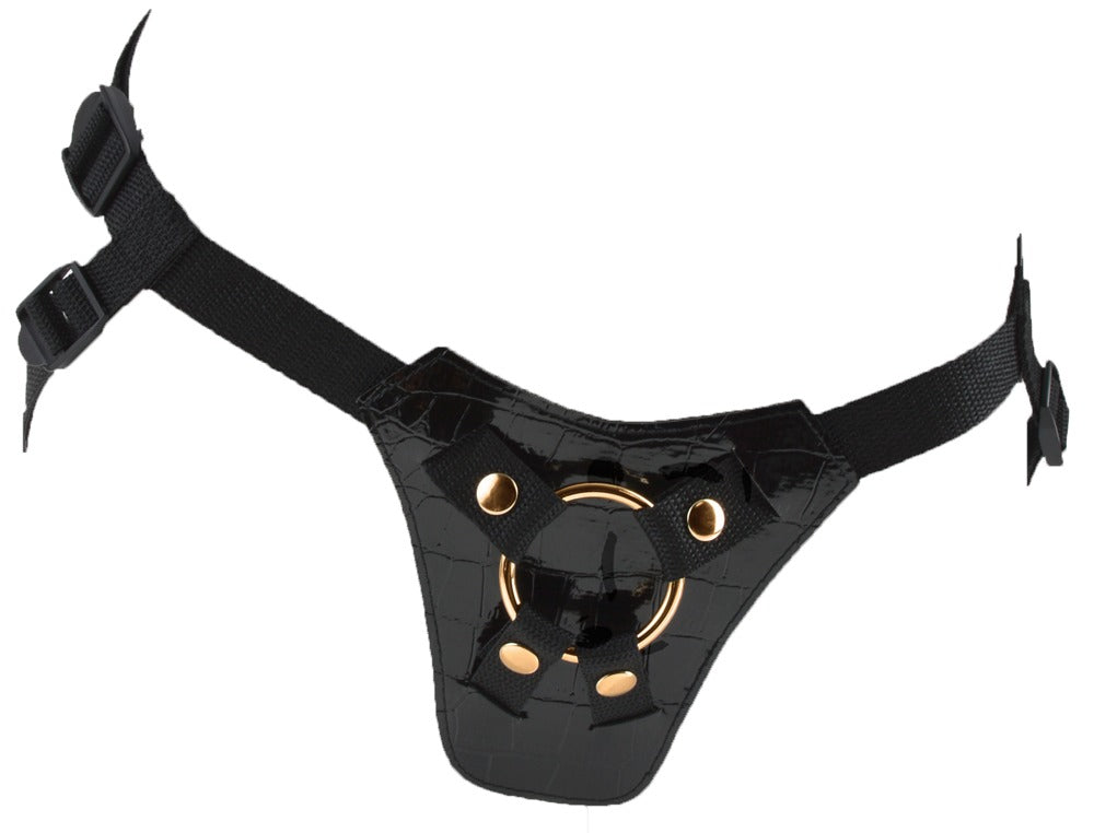 Designer Strap-On Harness med Dildo – slangeskindslook, sugekop og justerbar sele