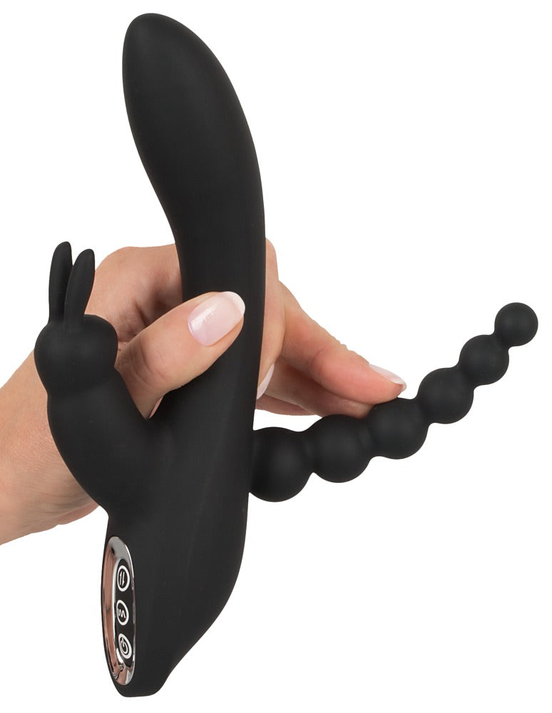 Rabbit vibrator med klitorisstimulator og beads-inspireret form
