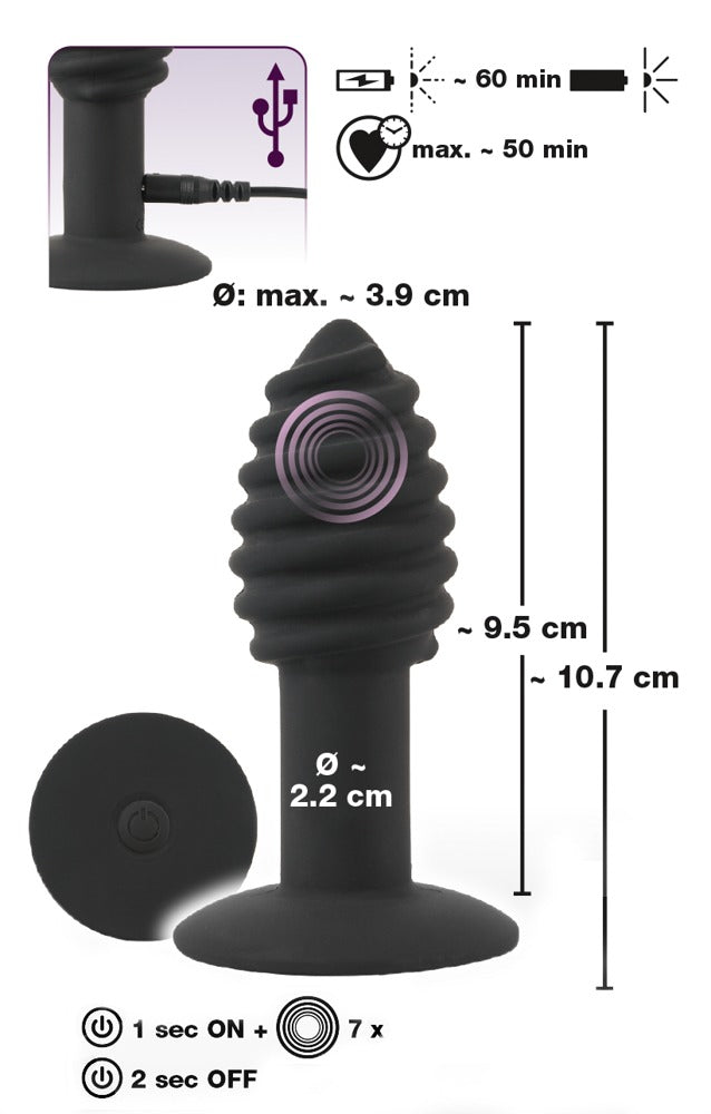Black Velvets Twist Vibro Butt Plug – 7 Modes, Grooved Texture & Waterproof