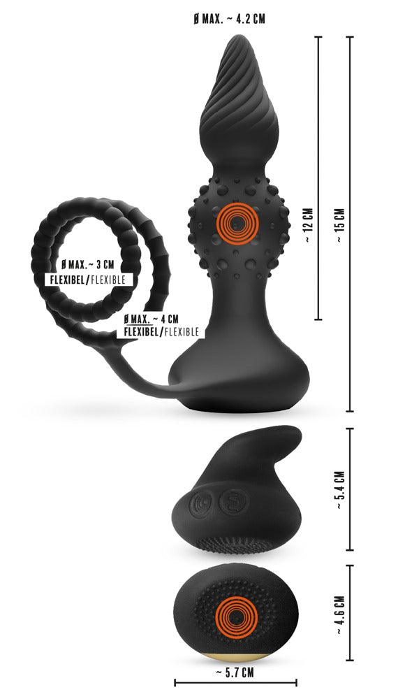 Rebel RC Vibro Butt Plug with Cock & Ball Rings
