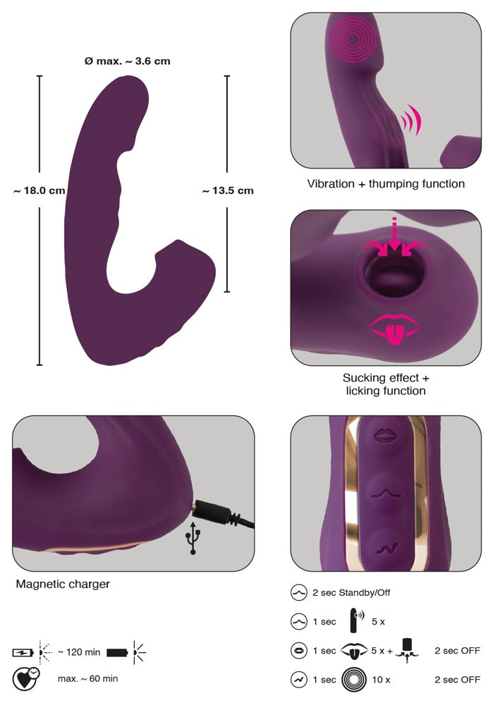 Javida 4 Function Vibrator med Klitorissuger &amp; Bankefunktion