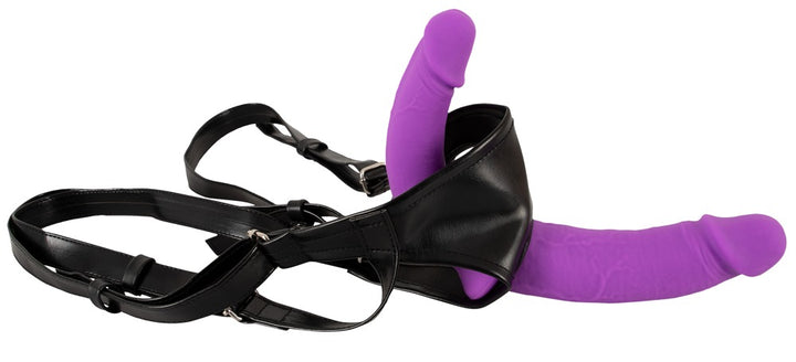Sweet Smile sort justerbar strap-on sele med vinyl-look