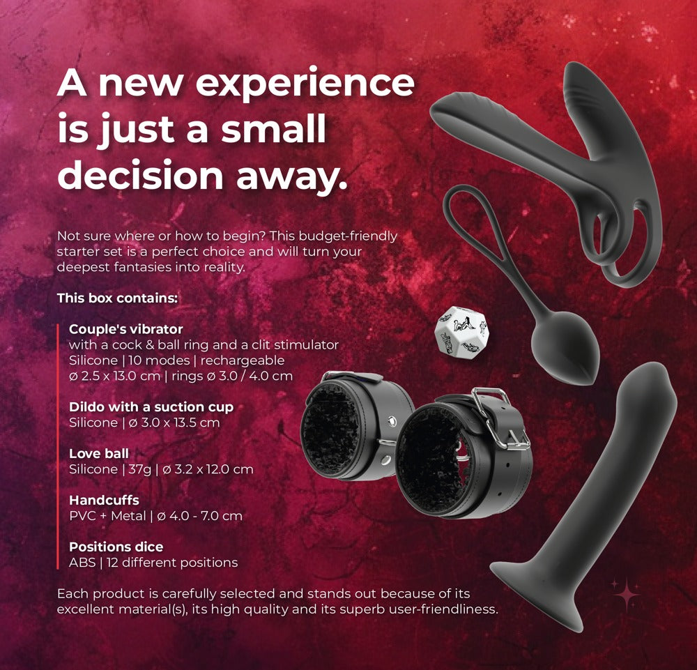 Magic Shiver Couple’s Love Toy Starter Set Together – 5‑Piece Beginner’s Kit with Vibrator, Dildo, Love Balls, Handcuffs & Sex Dice