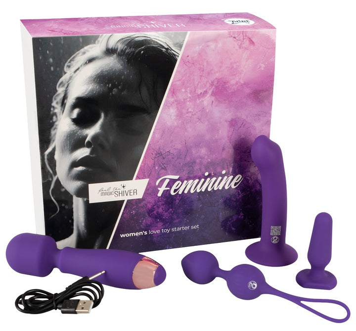 Magic Shiver Women Love Toy Starter Set Feminine – 4‑Piece Beginner’s Kit with Wand, Butt Plug, Love Balls & Dildo