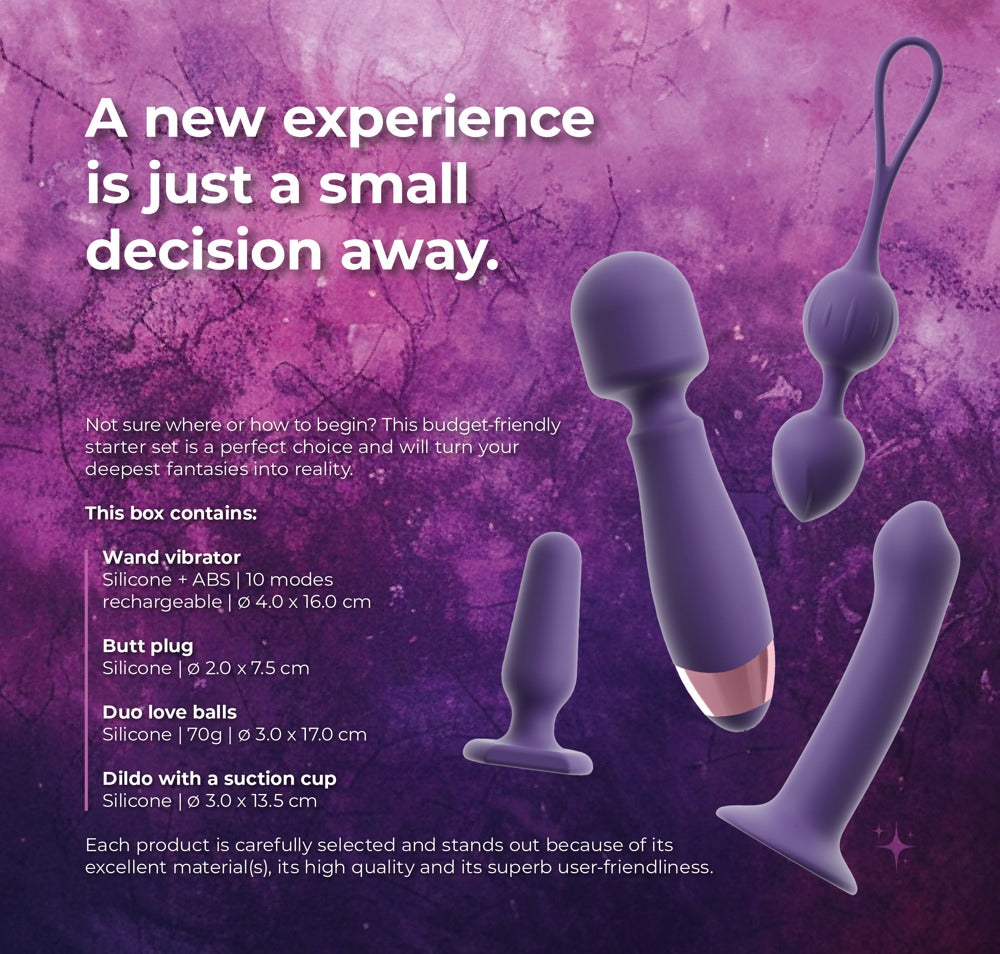 Magic Shiver Women Love Toy Starter Set Feminine – 4‑Piece Beginner’s Kit with Wand, Butt Plug, Love Balls & Dildo