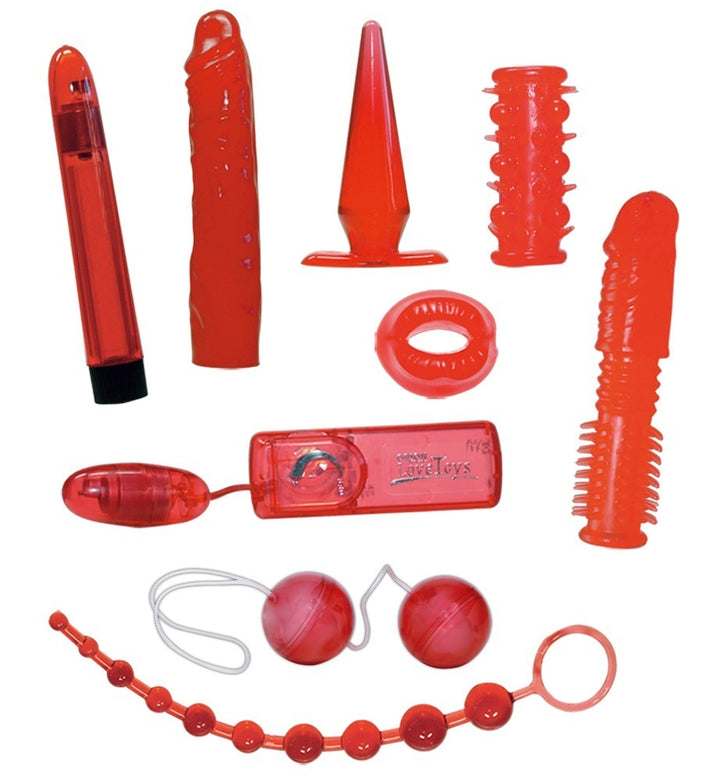 9-Piece Red Sex Toy Set – Sensuelle Nætter, Uendelig Variation