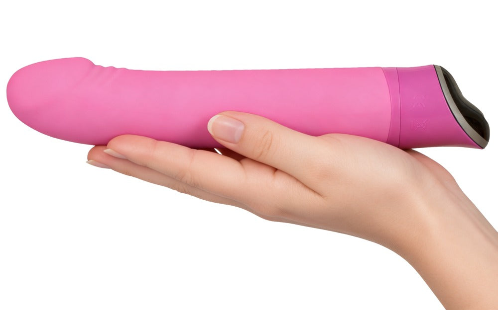 Sweet Smile Happy pink vibrator med let buet skaft og markeret stimulationshoved
