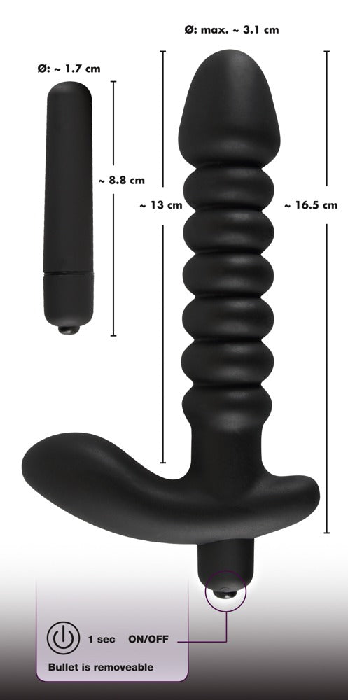 Black Velvets 2-i-1 Vibrator – rillede skaft med aftagelig bullet og ankerstimulation