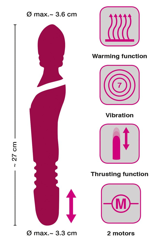 Warming &amp; Thrusting Vibe med bevægeligt massagehoved og silikoneoverflade
