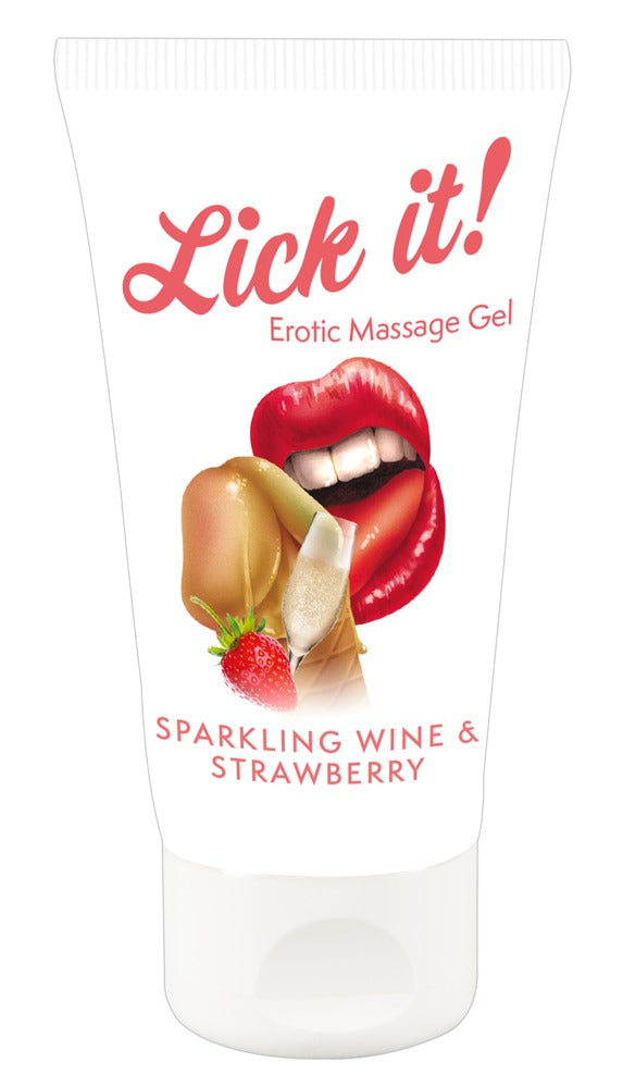 Lick It! Strawberry & Sparkling Wine Massage Gel – Frugtig & Kysseegnet (50 ml)