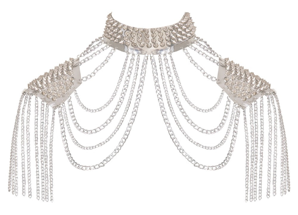Bad Kitty Spiked Body Collar – sølvfarvet body jewellery med kæder og spikes