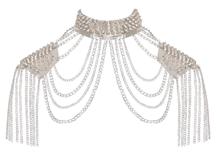 Bad Kitty Spiked Body Collar – sølvfarvet body jewellery med kæder og spikes