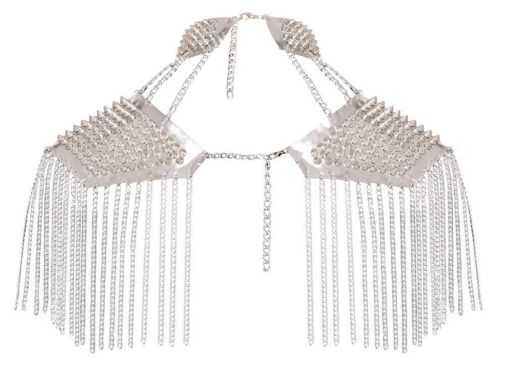 Bad Kitty Spiked Body Collar – sølvfarvet body jewellery med kæder og spikes