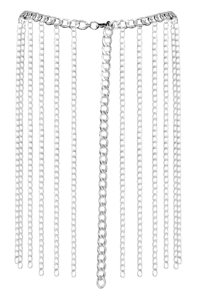 Bad Kitty Body Chain – sølvfarvet chainmail krave og hoftekæde med justerbar snap hook
