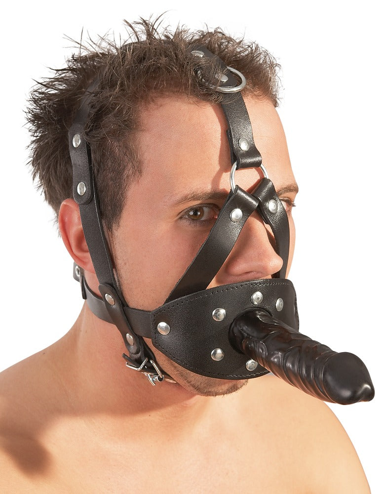 Læder Head Strap Harness – 2-i-1 Gag & Dildo