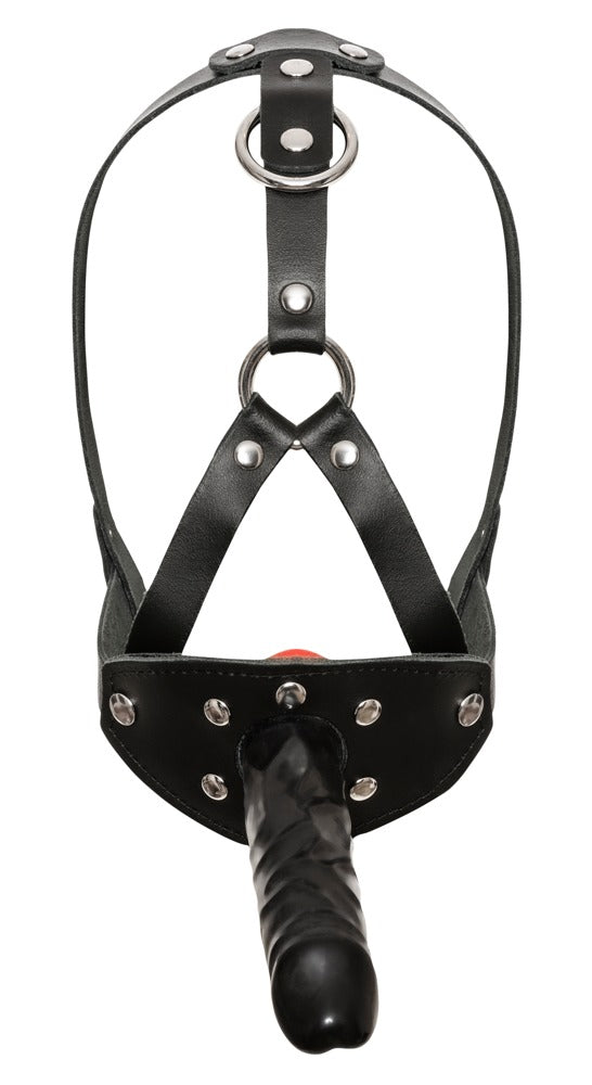 Læder Head Strap Harness – 2-i-1 Gag & Dildo