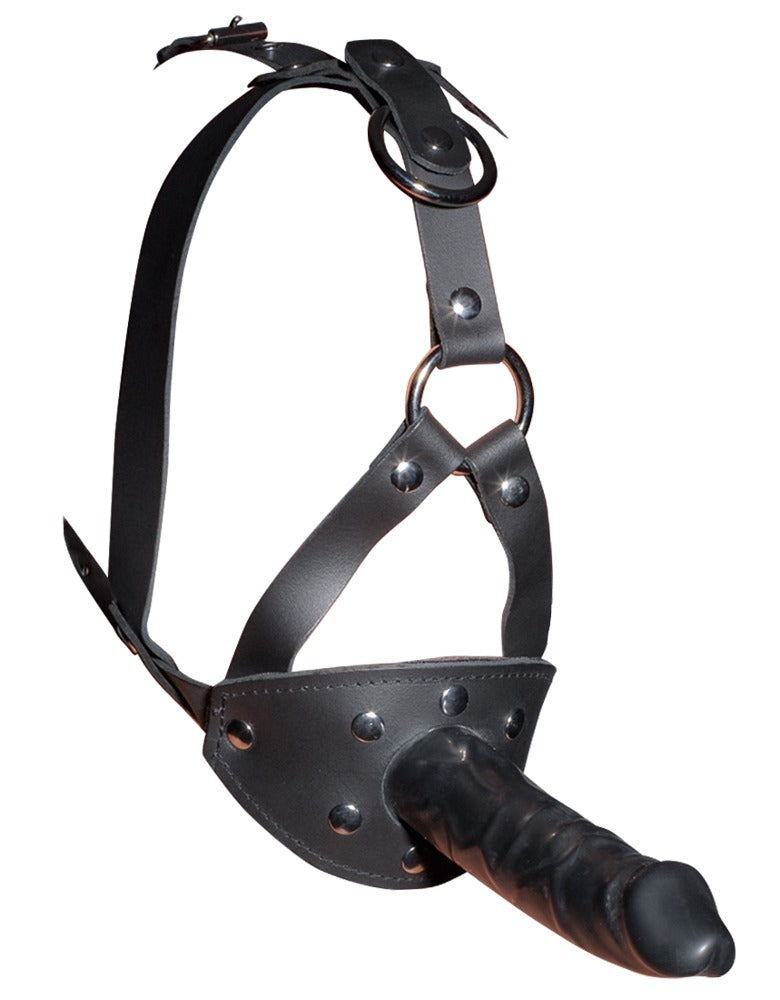Læder Head Strap Harness – 2-i-1 Gag & Dildo