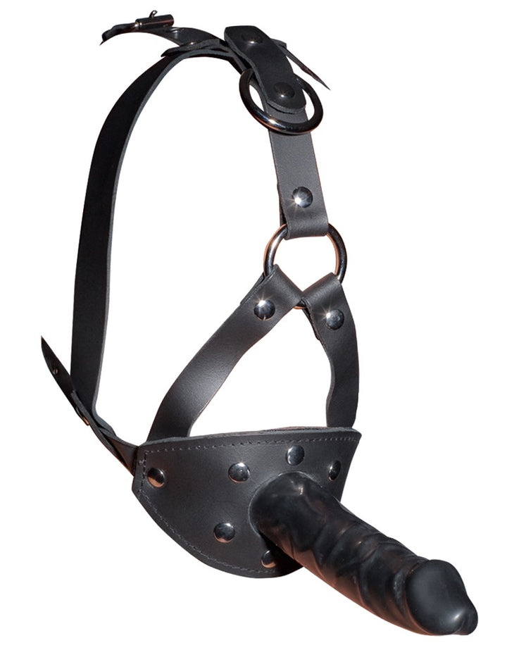 Læder Head Strap Harness – 2-i-1 Gag & Dildo