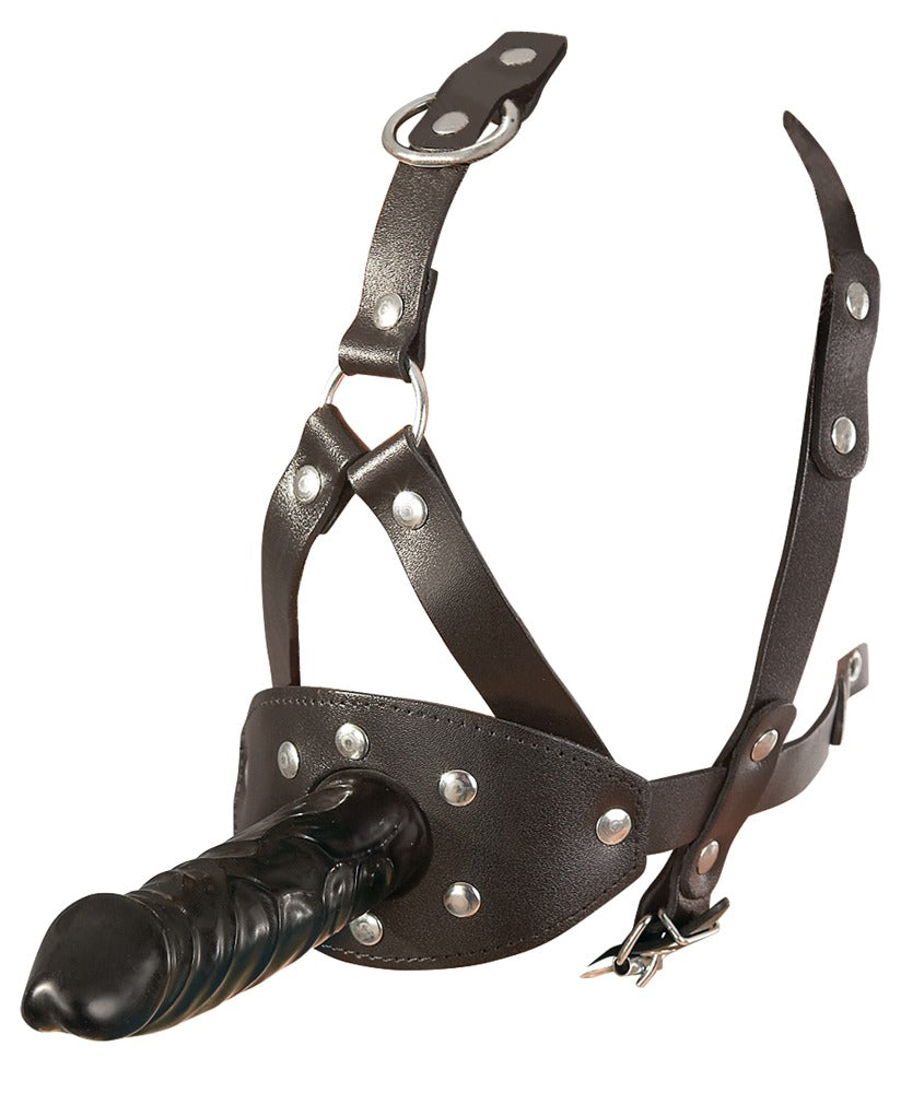 Læder Head Strap Harness – 2-i-1 Gag & Dildo