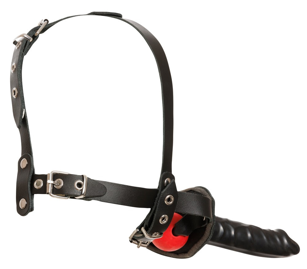 Læder Head Strap Harness – 2-i-1 Gag & Dildo