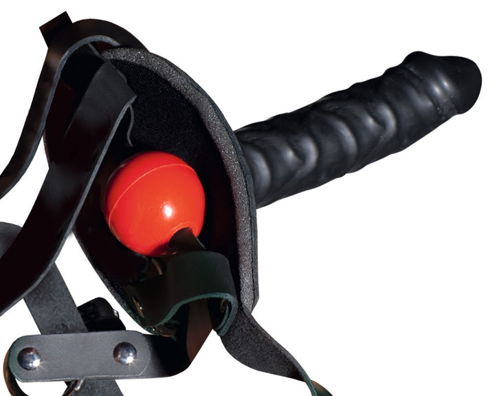 Læder Head Strap Harness – 2-i-1 Gag & Dildo