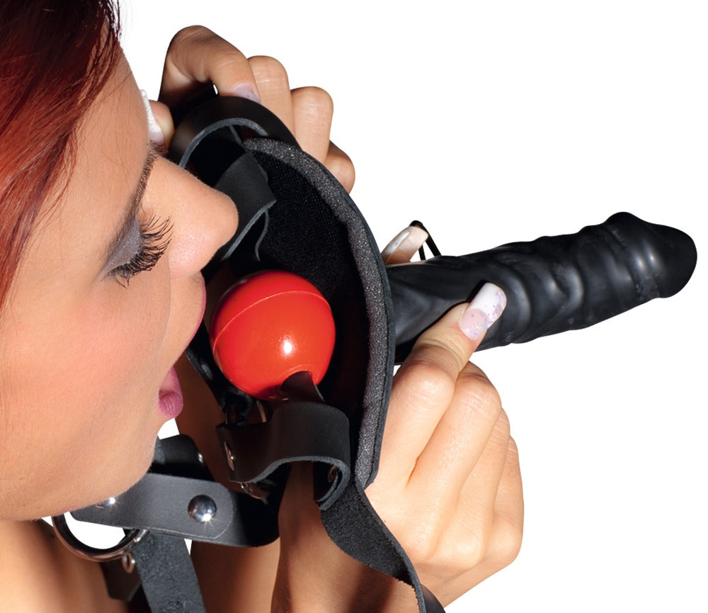 Læder Head Strap Harness – 2-i-1 Gag & Dildo