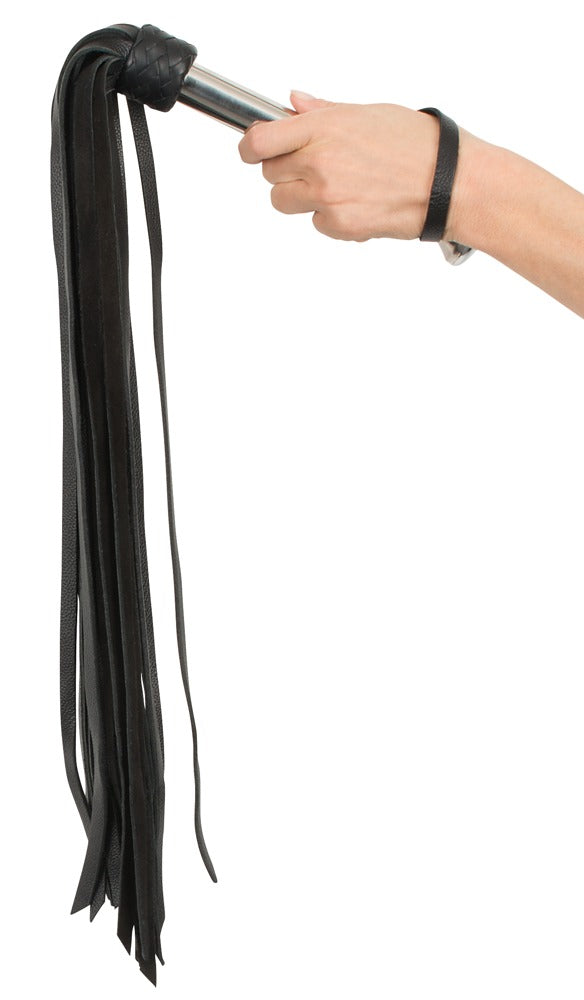 Leather Flogger med Stålgreb – Eksklusiv 73 cm