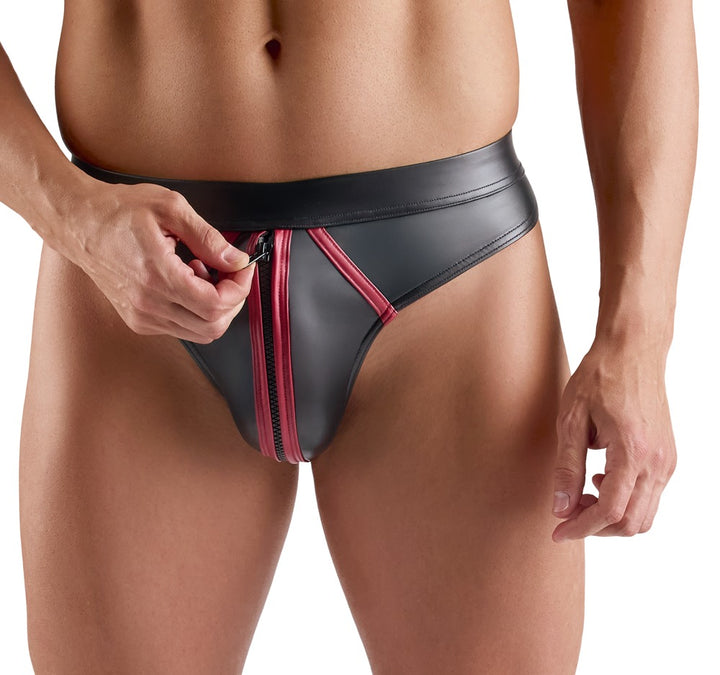 Wetlook Thong med Lynlås & Røde Detaljer - EternaNordic