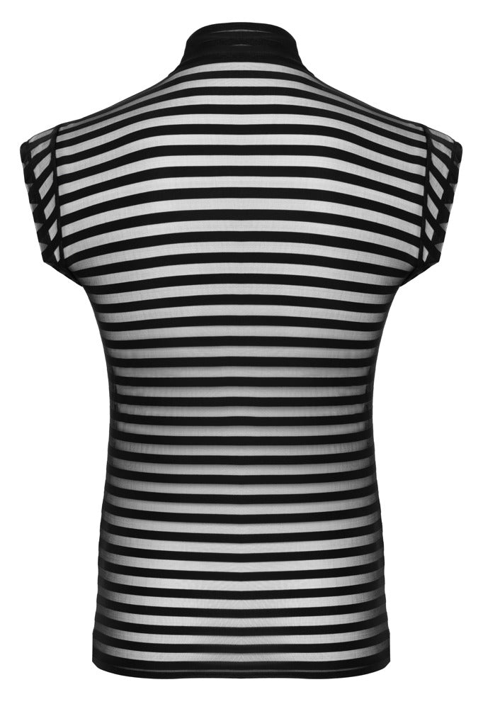 Svenjoyment Transparent Herreshirt – sort mesh shirt med horisontale striber og stand-up krave