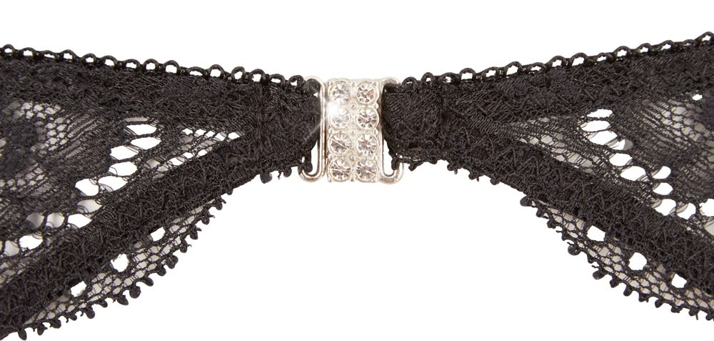Abierta Fina Sort 3-delt Strapsæt med Rhinestone-ringe &amp; Crotchless String