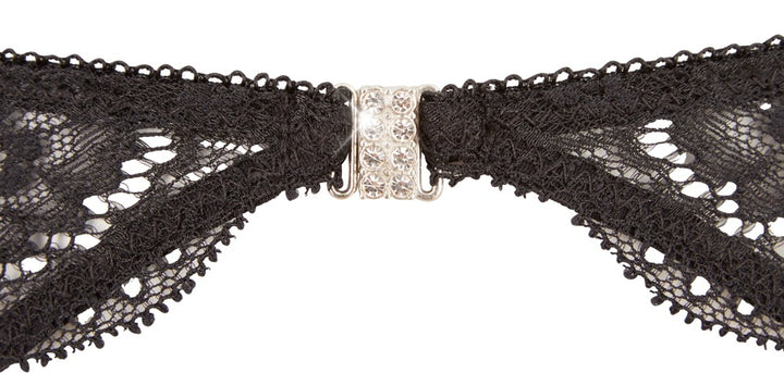 Abierta Fina Sort 3-delt Strapsæt med Rhinestone-ringe &amp; Crotchless String