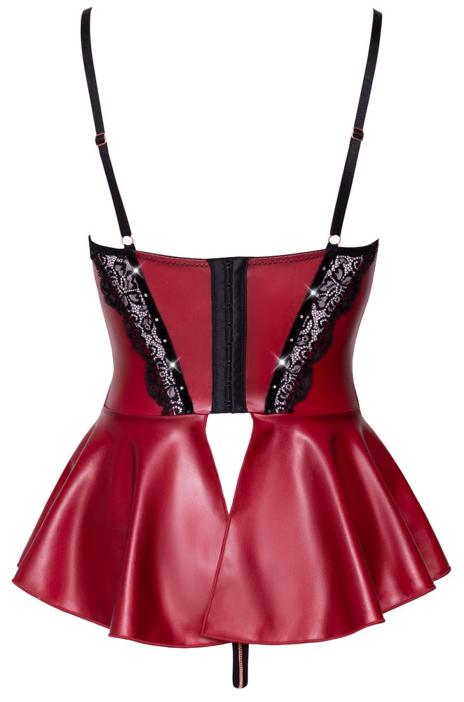 Abierta Fina Rødt Shelf Bra-sæt med Rhinestone-spænde &amp; Crotchless String