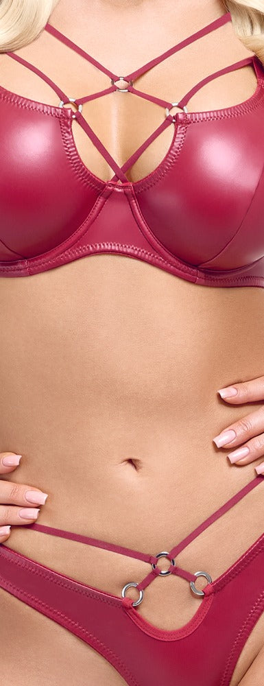 Bøjle-BH & G-String i Rød Wetlook