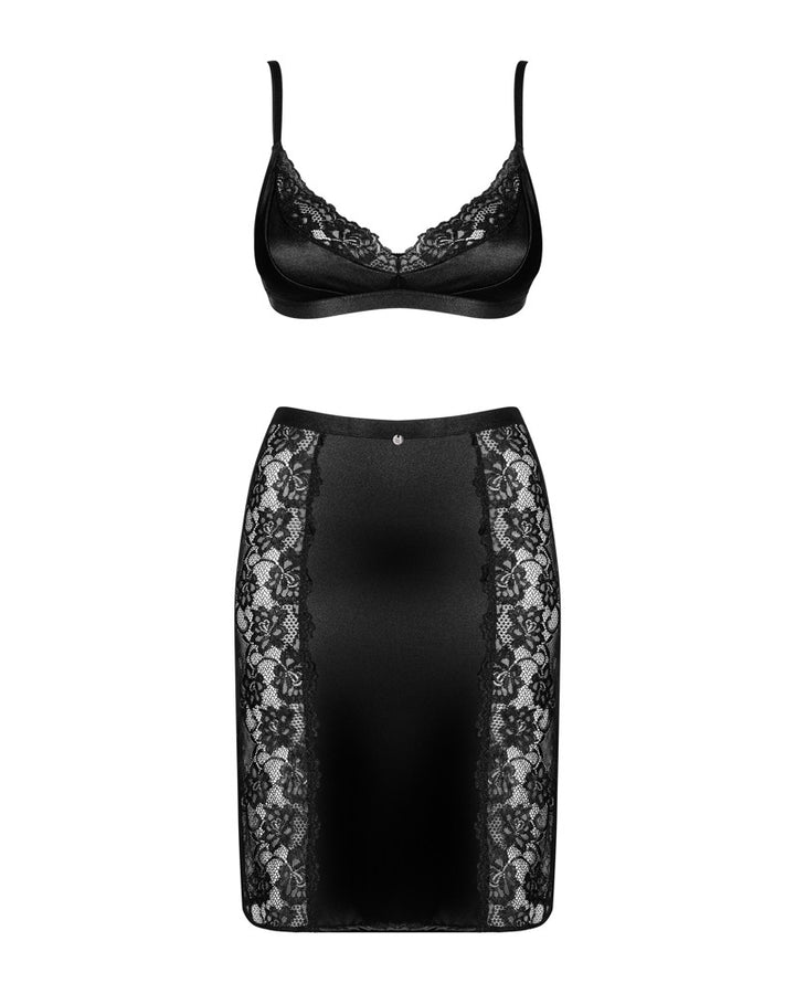 Blanita Satin Sæt med Blonde-BH & Pencilnederdel