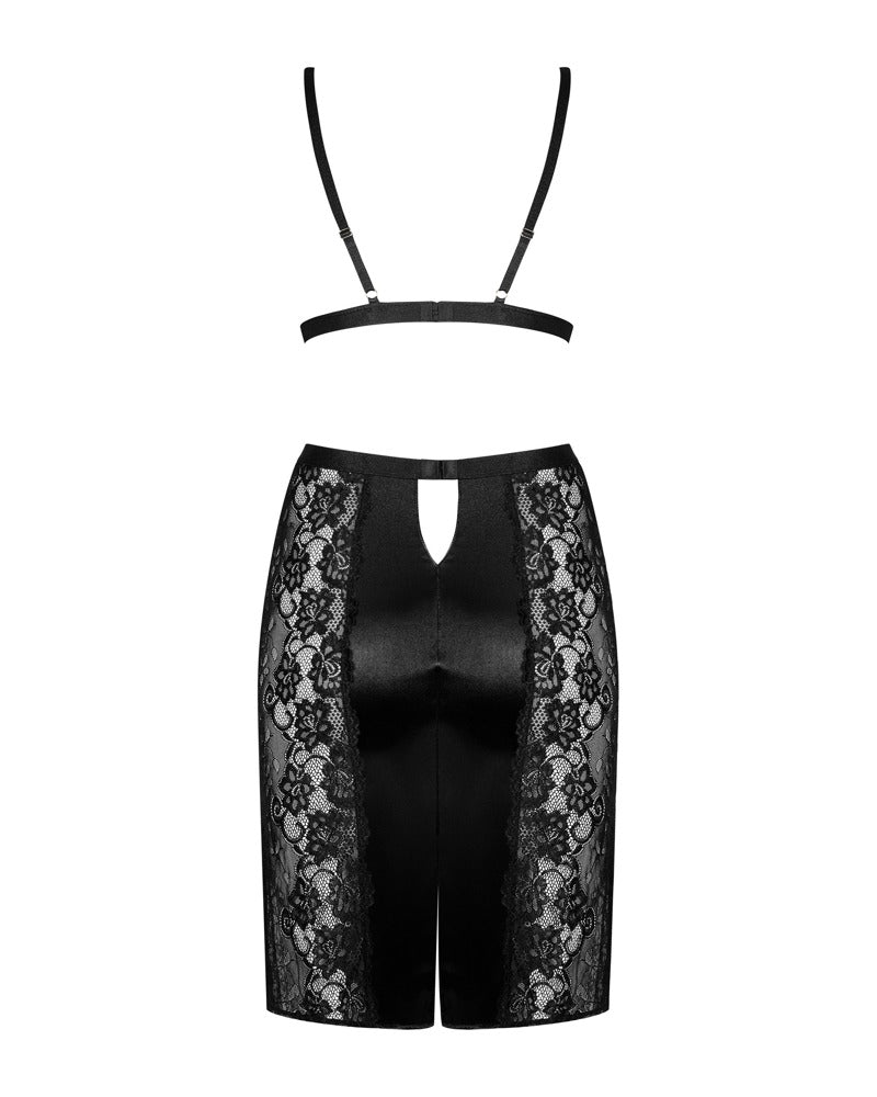 Blanita Satin Sæt med Blonde-BH & Pencilnederdel