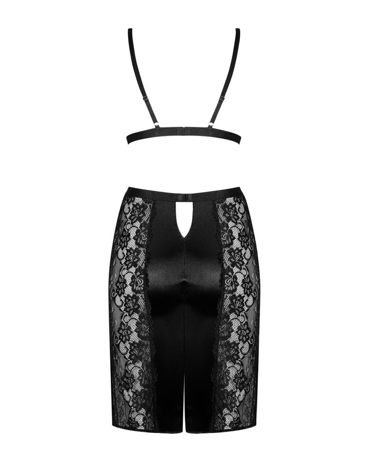 Blanita Satin Sæt med Blonde-BH & Pencilnederdel