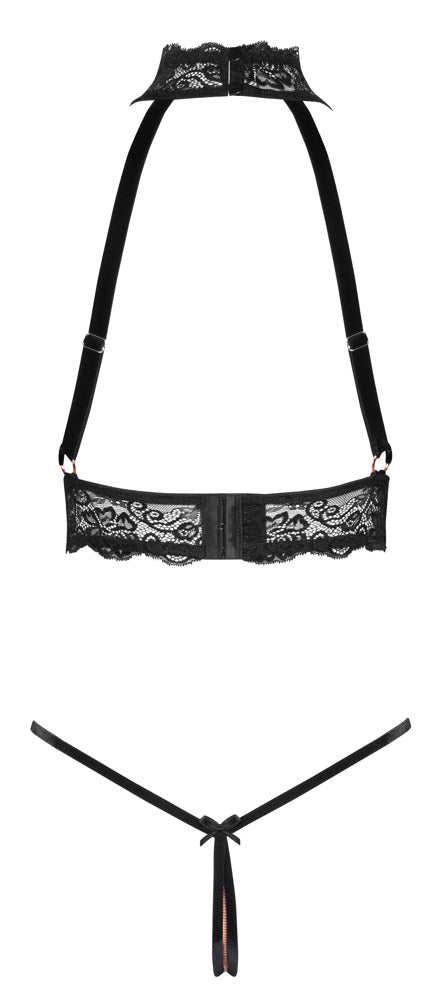 Abierta Fina – Crotchless Lace & Velvet Chain Set