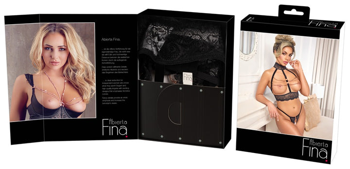 Abierta Fina – Crotchless Lace & Velvet Chain Set