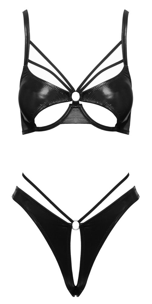 2-delt Cottelli wetlook lingerisæt med blank finish og kropsnær elastisk pasform
