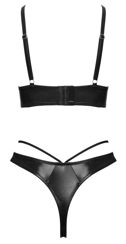 Cottelli LINGERIE Sort Wetlook-sæt med Bøjle-BH &amp; Crotchless String