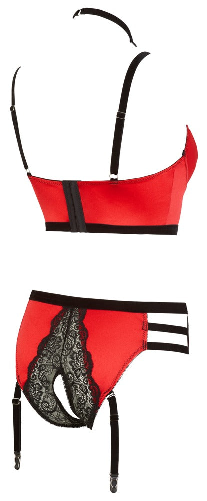 Abierta Fina Rødt Bustier-sæt med Crotchless Briefs