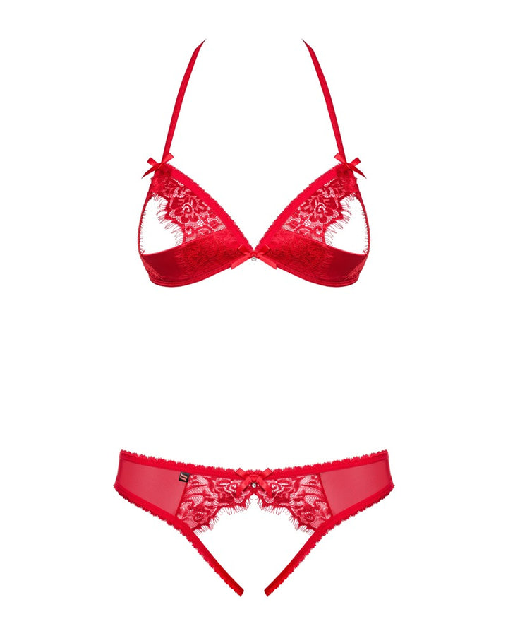 Rød Åben Blonde-BH & Crotchless String Sæt