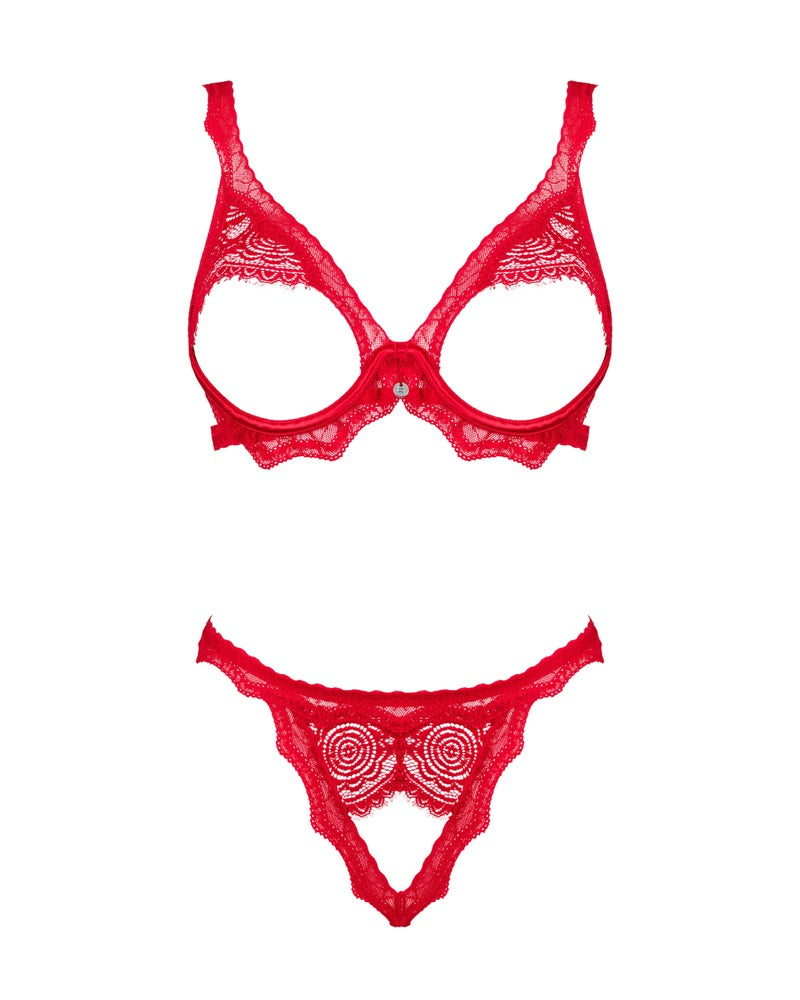 Bergamore Åben Blonde-BH & Crotchless String i Rød